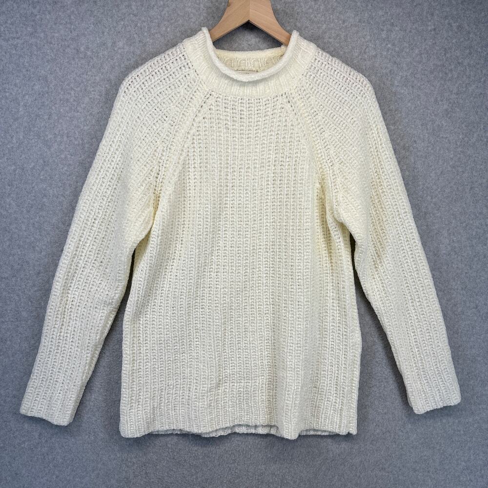 Stitches in Time Sweater Womens Size Small White 100% Acrylic Mock Neck Crochet